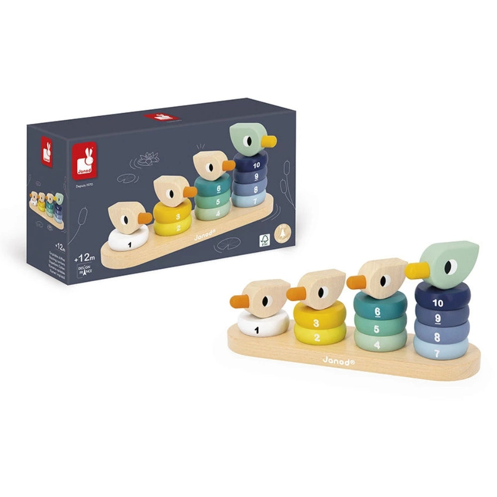 Janod Drewniana piramidka dla dzieci Kaczuszki Zigolos