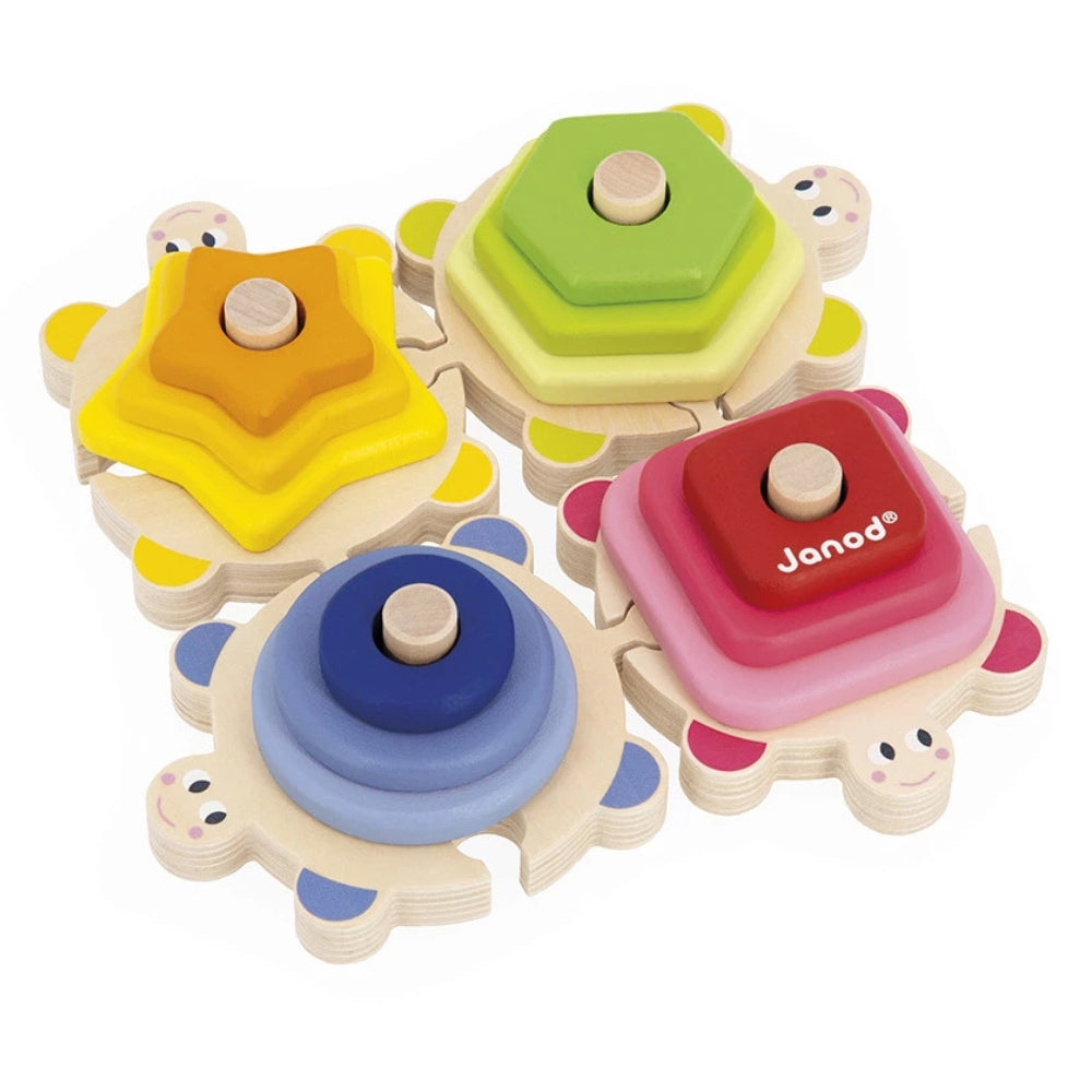 Janod Drewniane piramidki dla dzieci Źółwie Zigolos