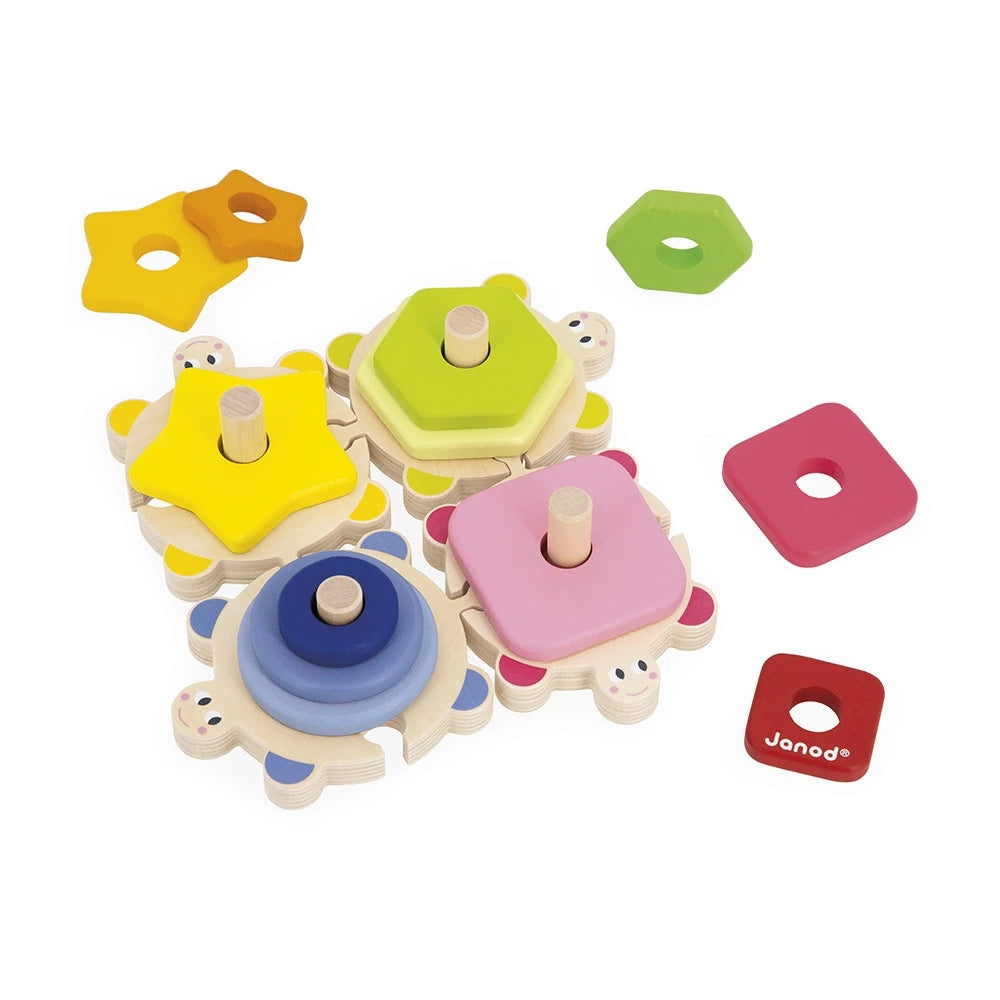 Janod Drewniane piramidki dla dzieci Źółwie Zigolos