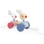 Janod Zabawka do ciągnięcia drewniane zajączki Zigolos