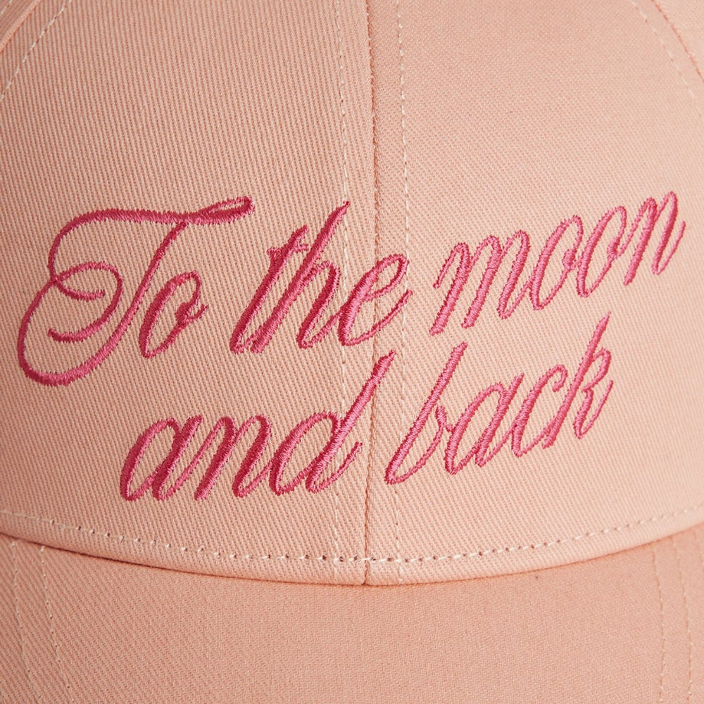 Mini Rodini Czapka dziecięca z daszkiem haftowana To the Moon Pink