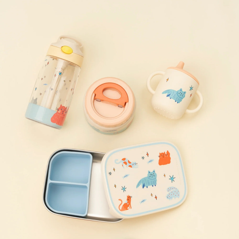 The Cotton Cloud Lunchbox dziecięcy ze stali nierdzewnej z wyjmowanymi przegrodami Meowtiful Cats
