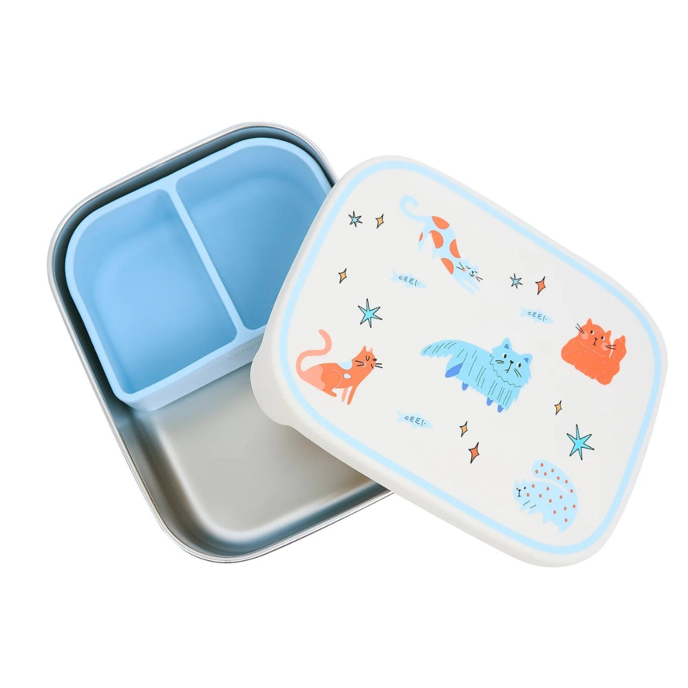 The Cotton Cloud Lunchbox dziecięcy ze stali nierdzewnej z wyjmowanymi przegrodami Meowtiful Cats