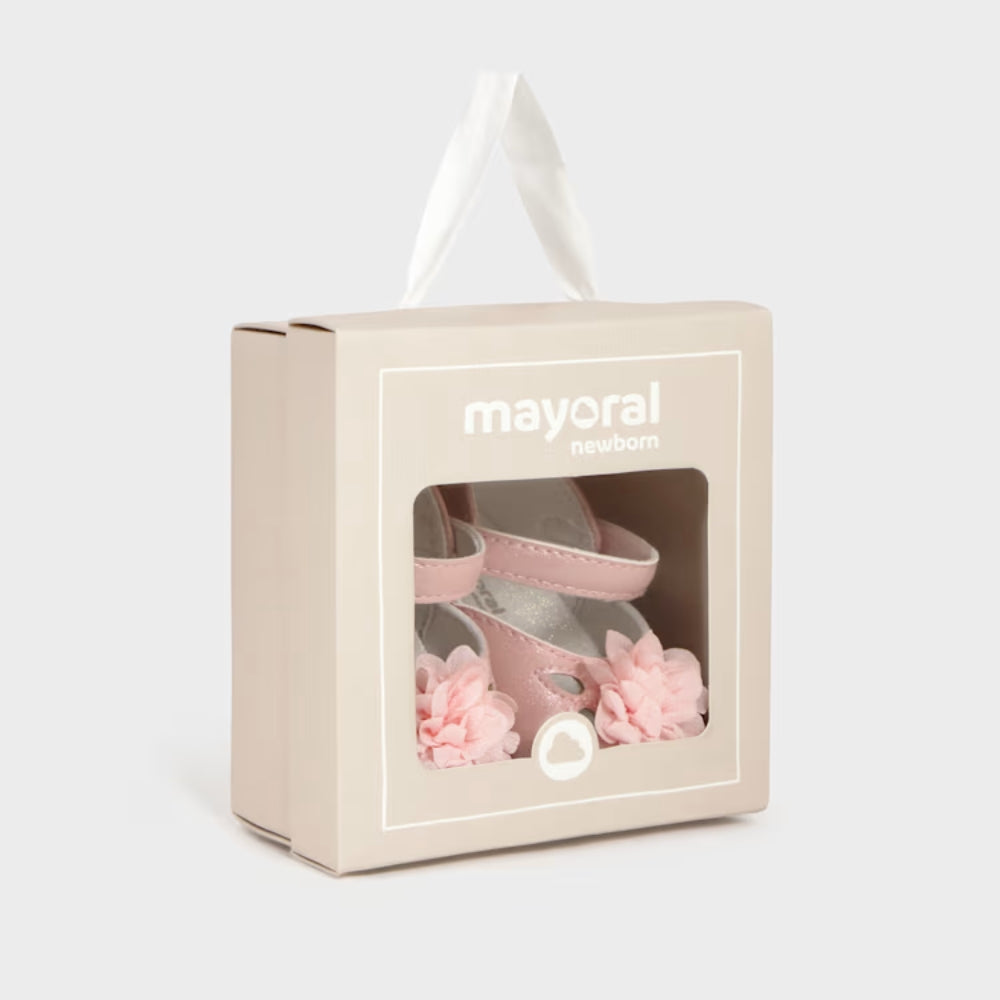 Mayoral Buty niechodki dla dziewczynki balerinki wizytowe z kwiatuszkiem Baby Pink
