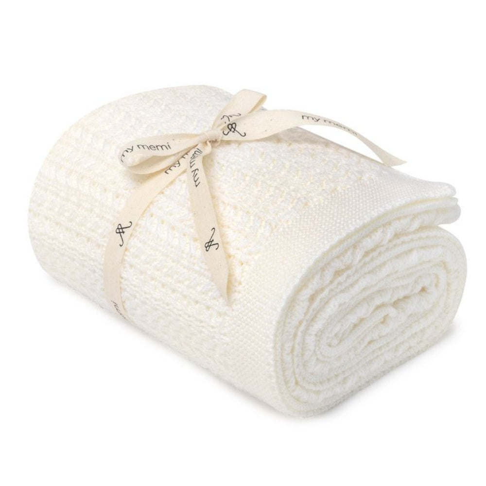 My Memi Otulacz z wełny merino cream Leaves - premium collection