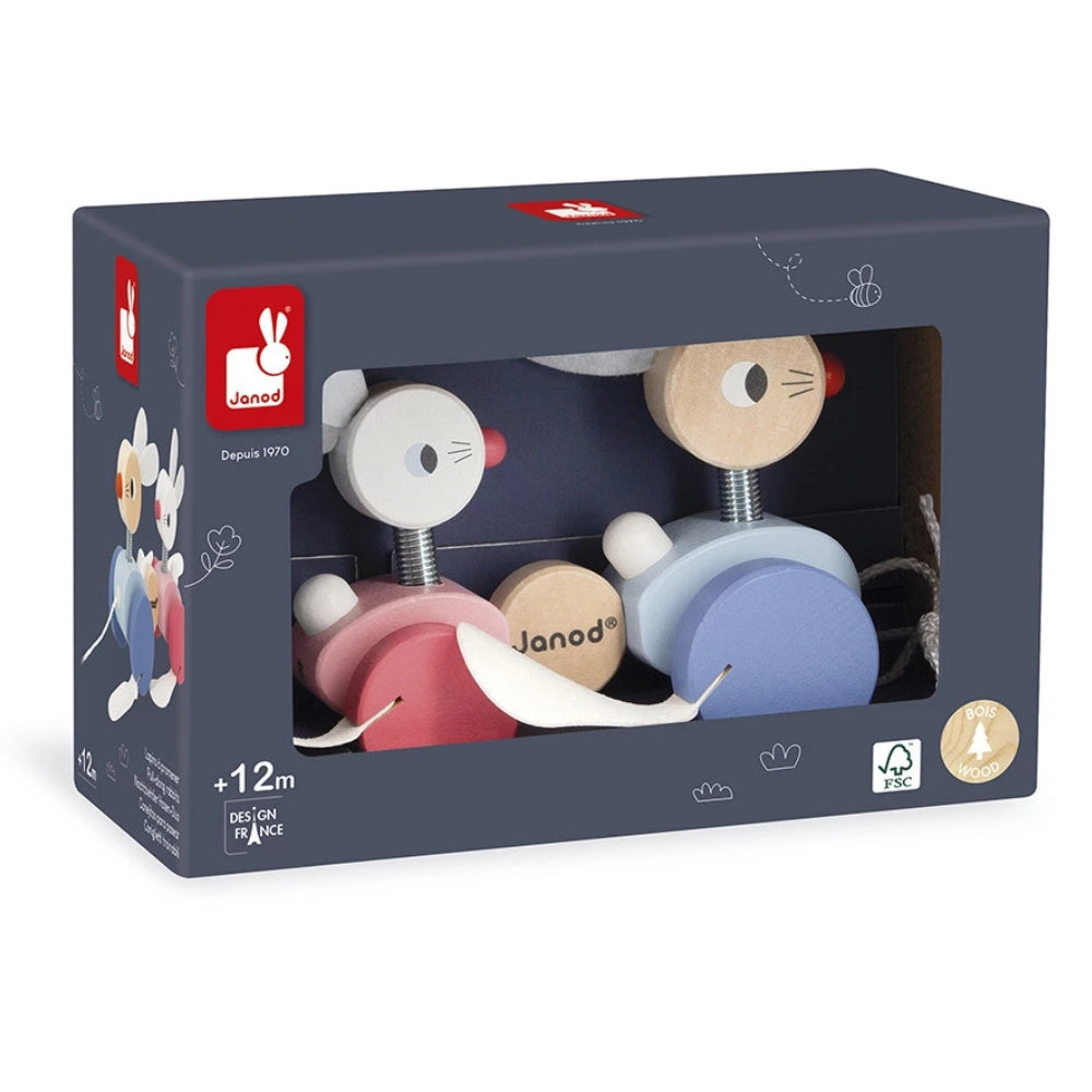 Janod Zabawka do ciągnięcia drewniane zajączki Zigolos