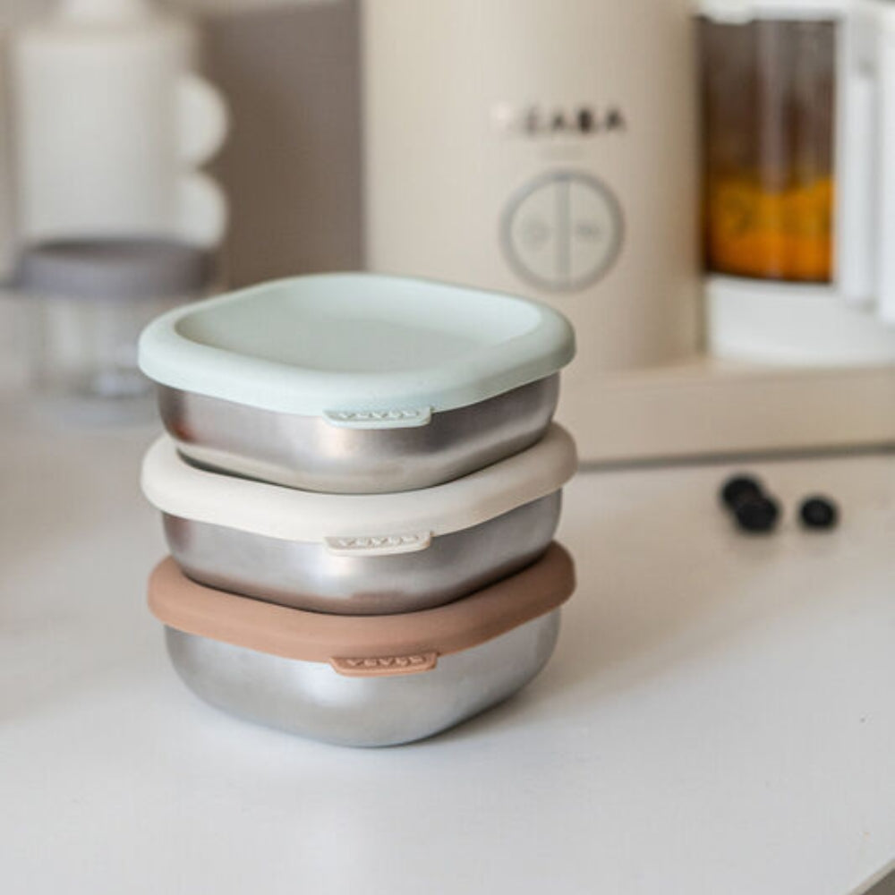 Beaba Pojemniki na jedzenie ze stali nierdzewnej z silikonową pokrywką 3 szt. Natural