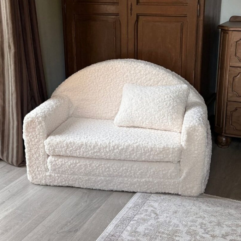 Muzpony Futrzana rozkładana mini sofa dziecięca Teddy premium White - Personalizacja