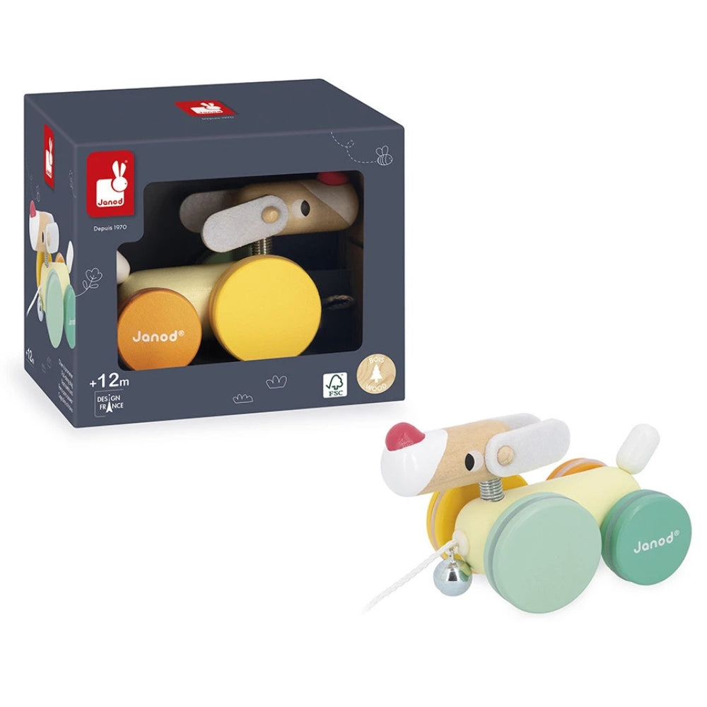 Janod Zabawka do ciągnięcia drewniany piesek Zigolos