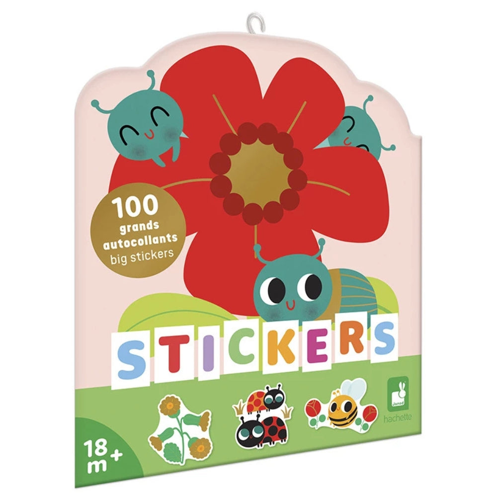 Janod Duże naklejki dla dzieci na arkuszach Zwierzęta w ogrodzie 100szt