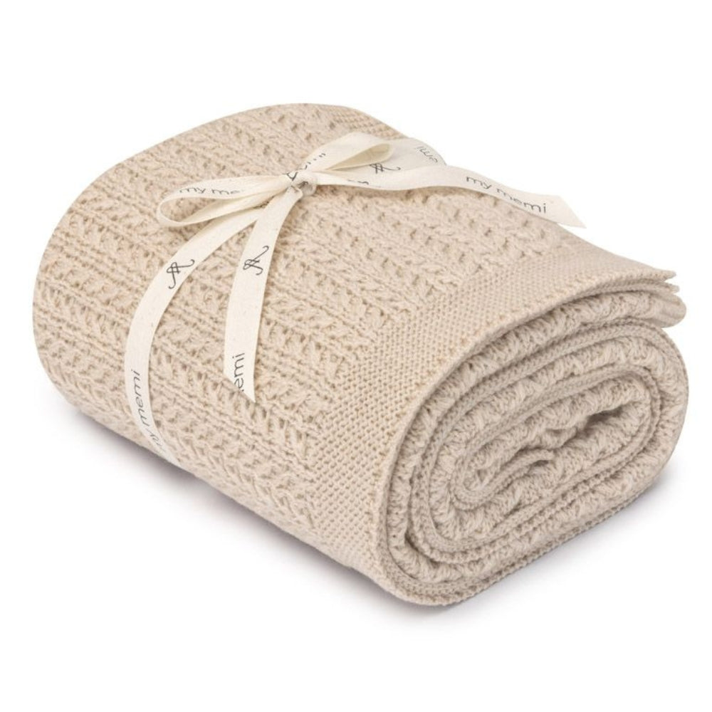 My Memi Otulacz z wełny merino warm beige Leaves - premium collection