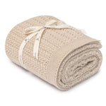 My Memi Otulacz z wełny merino warm beige Leaves - premium collection