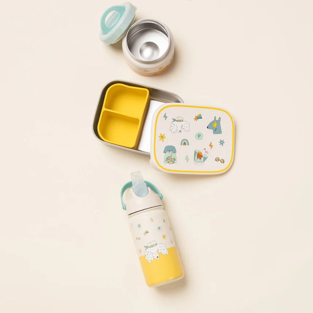The Cotton Cloud Lunchbox dziecięcy ze stali nierdzewnej z wyjmowanymi przegrodami Funky Dogs