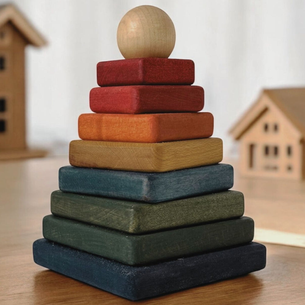 Wooden Story Drewniana piramidka dla dzieci kwadratowa Wielokolorowa