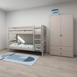 Flexa Łóżko dziecięce piętrowe z prostą drabinką Classic Grey Washed Pine