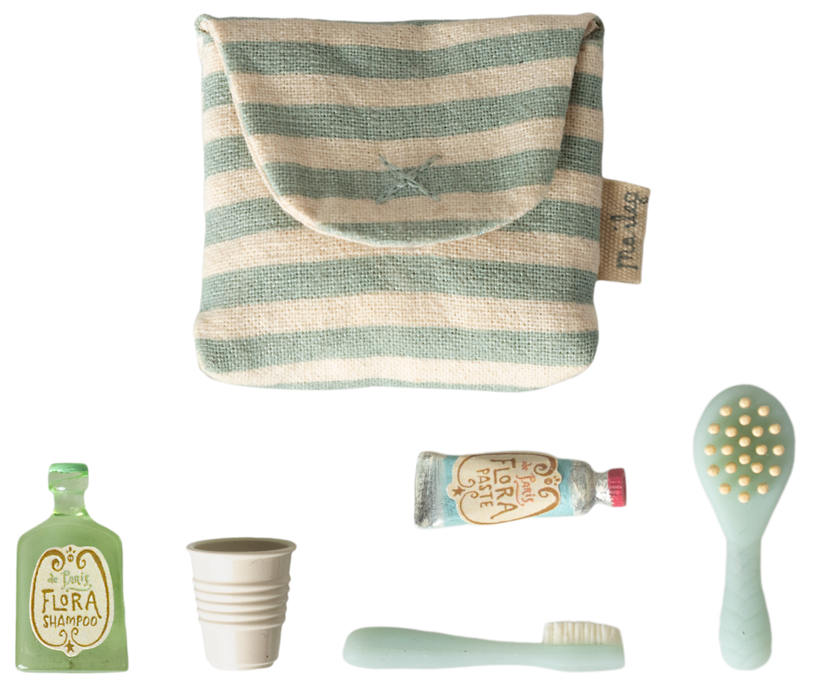 Maileg Zestaw szczoteczek w torebce Mysz niebieskie paski