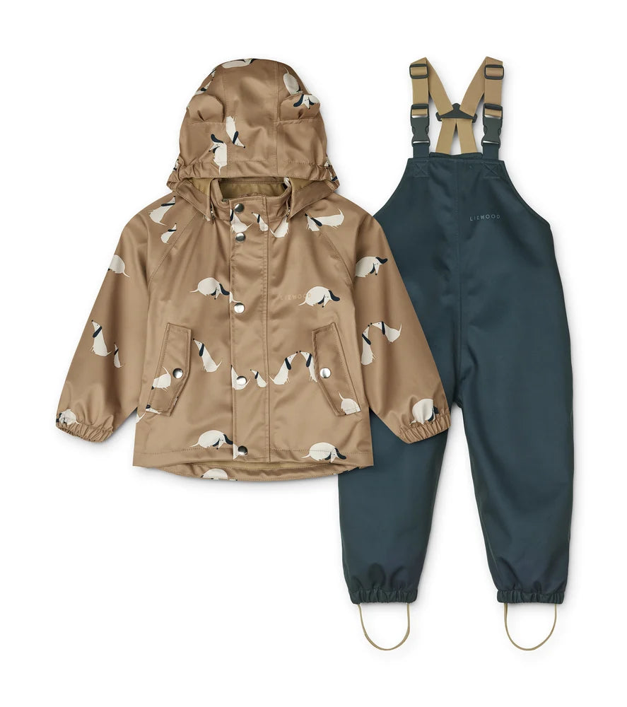 Liewood kurtka i spodnie przeciwdeszczowe dziecięce 92 cm Dog / Oat mix
