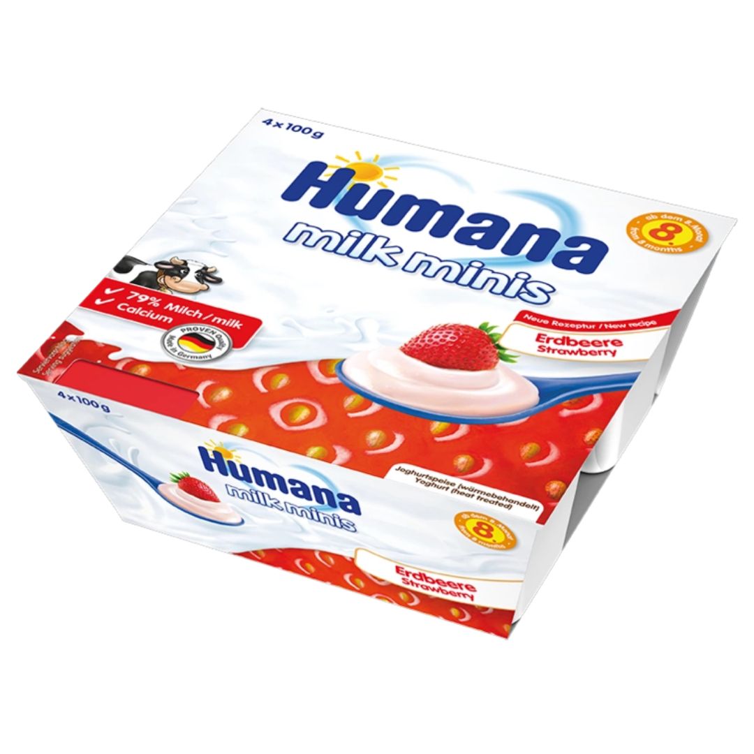 Humana Deserek jogurtowy o smaku truskawkowym Milk Minis po 8 miesiącu