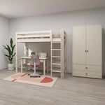 Flexa Łóżko dziecięce wysokie z prostą drabinką Classic White Washed Pine