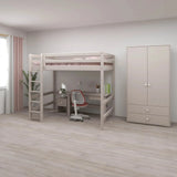 Flexa Łóżko dziecięce wysokie z prostą drabinką Classic Grey Washed Pine