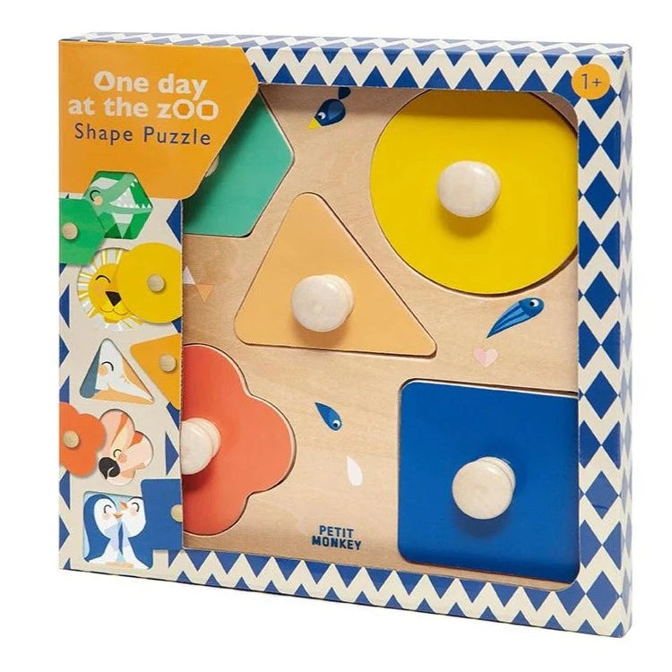 Petit Monkey Drewniane puzzle dla dzieci One day at the zoo
