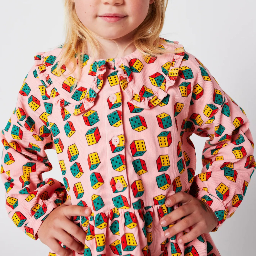 Bobo Choses Sztruksowa sukienka dla dziewczynki Dices all over Pink