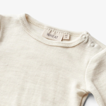 Wheat Body niemowlęce z długim rękawem z wełny merino Lucca eggshell melange