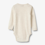 Wheat Body niemowlęce z długim rękawem z wełny merino Lucca eggshell melange