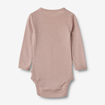Wheat Body niemowlęce z długim rękawem z wełny merino Lucca dry rose