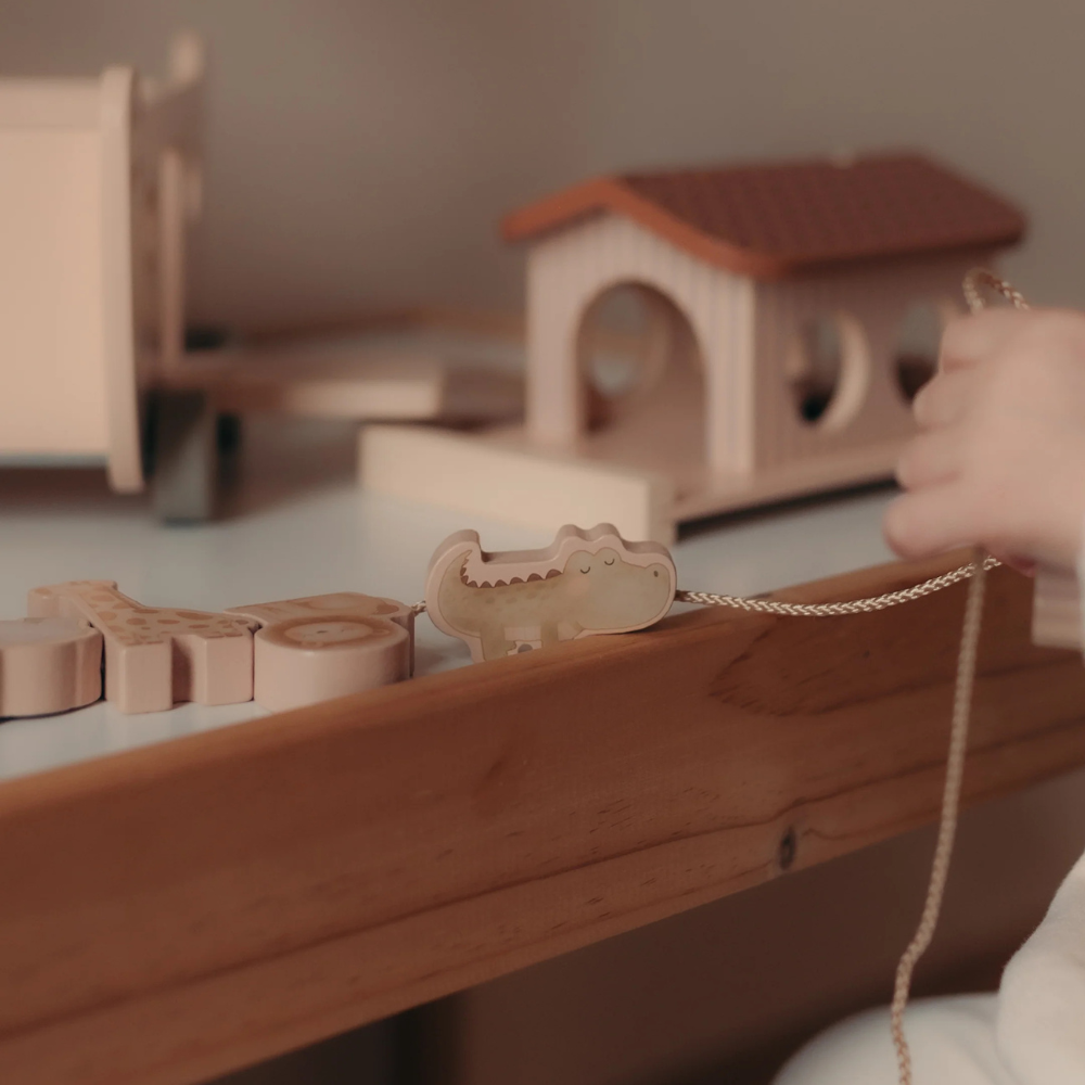 Mrs Ertha Drewniana łódź na kółkach Buddy Boat Noah's Ark Boat Wooden Puzzle