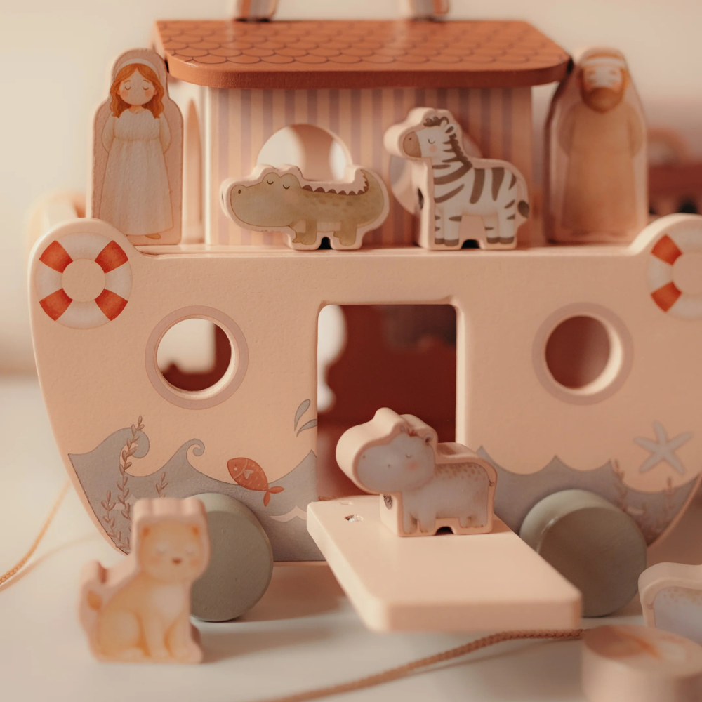 Mrs Ertha Drewniana łódź na kółkach Buddy Boat Noah's Ark Boat Wooden Puzzle