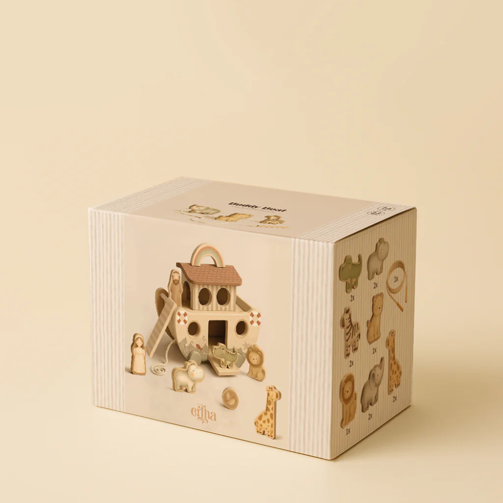 Mrs Ertha Drewniana łódź na kółkach Buddy Boat Noah's Ark Boat Wooden Puzzle