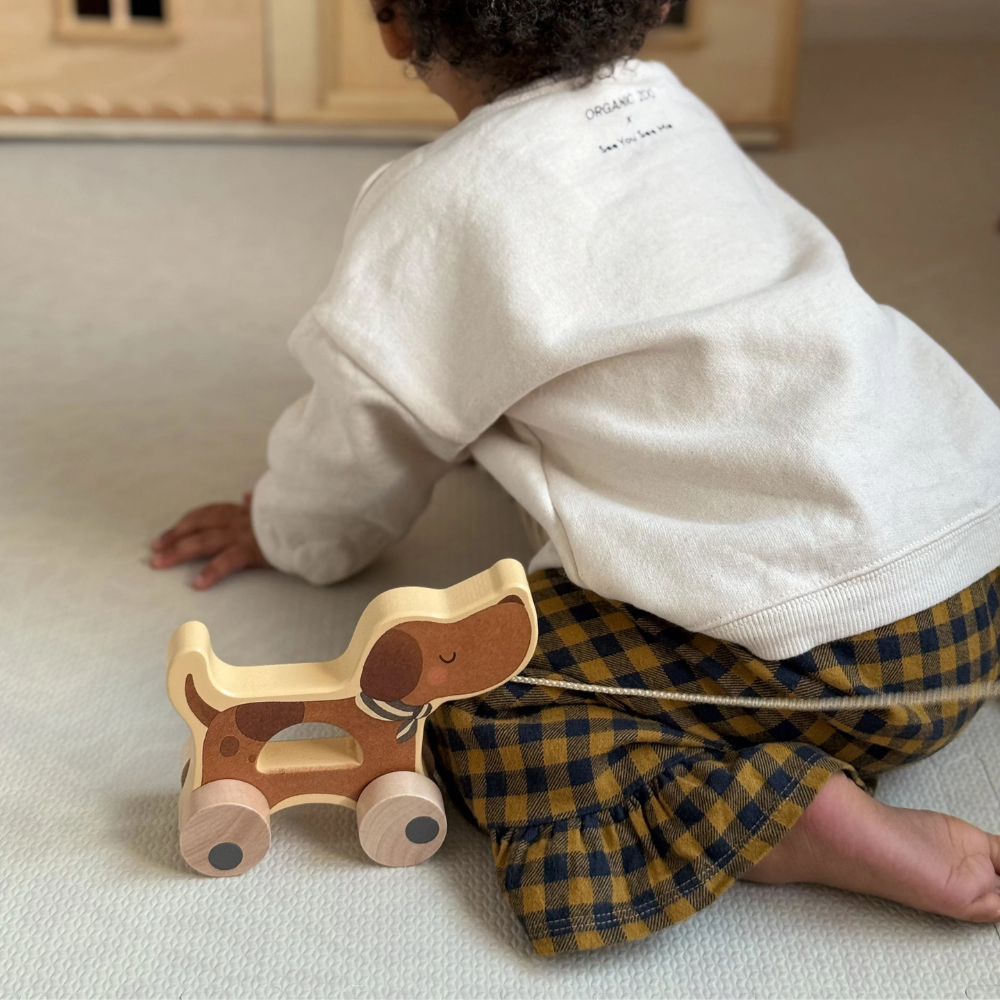 Mrs Ertha Drewniany piesek na kółkach Poppy