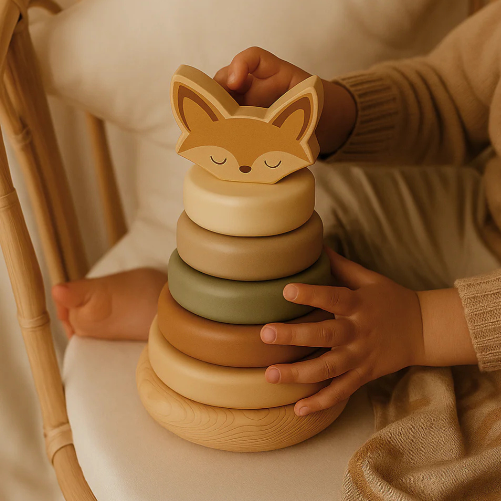 Mrs Ertha edukacyjne drewniane puzzle Stackaboo Lisek