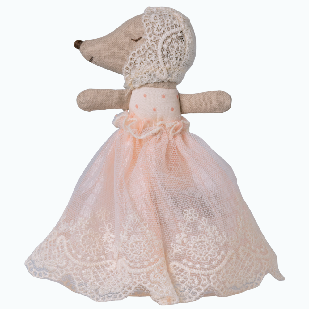 Maileg Myszka baby w sukience pudrowy