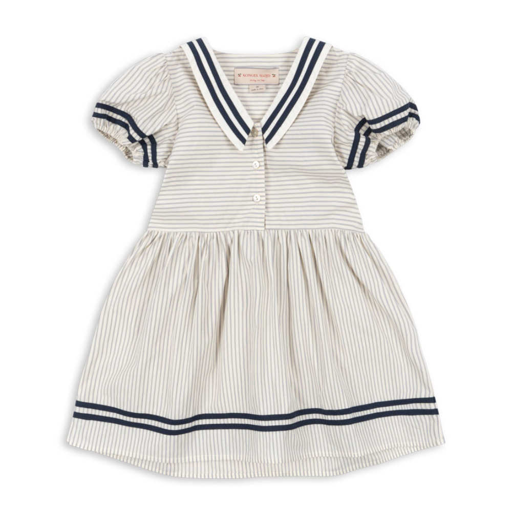 Konges Slojd Sukienka z bufiastymi rękawkami dla dziewczynki Allie Sailor GOTS Bleu Stripe