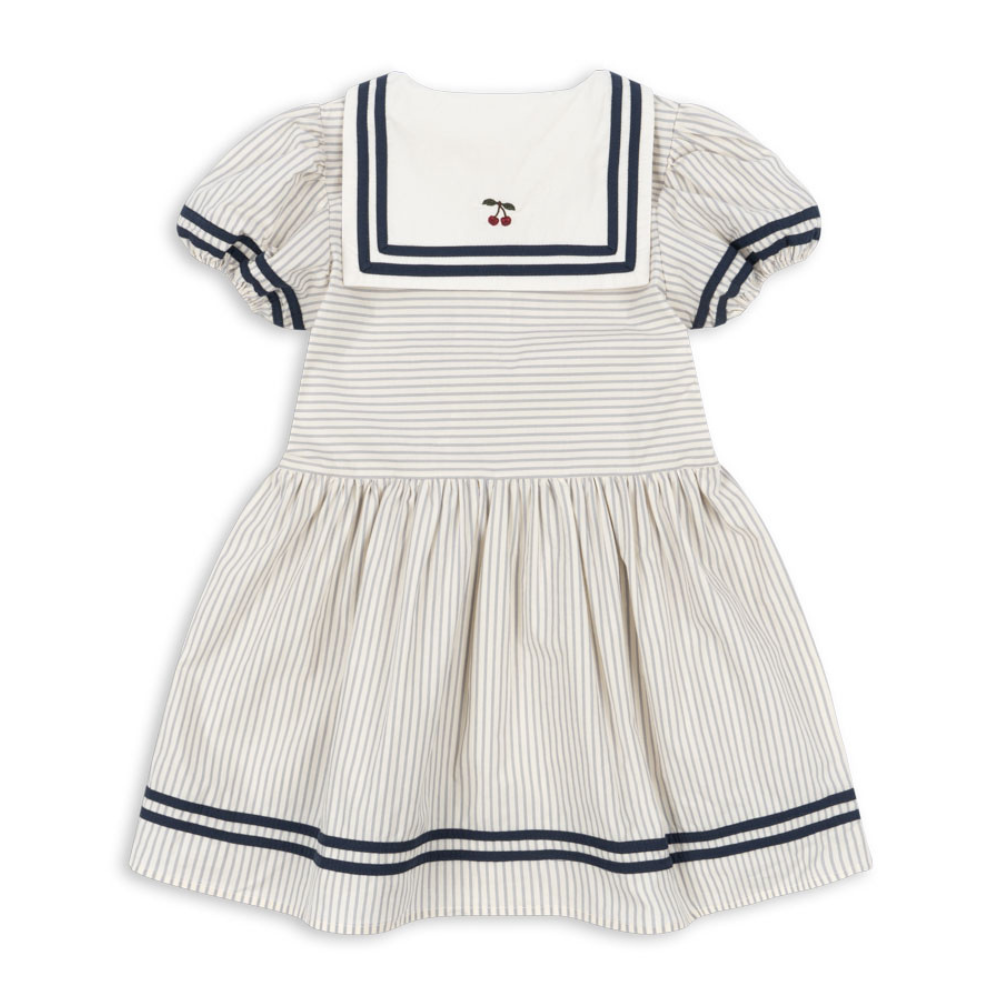 Konges Slojd Sukienka z bufiastymi rękawkami dla dziewczynki Allie Sailor GOTS Bleu Stripe