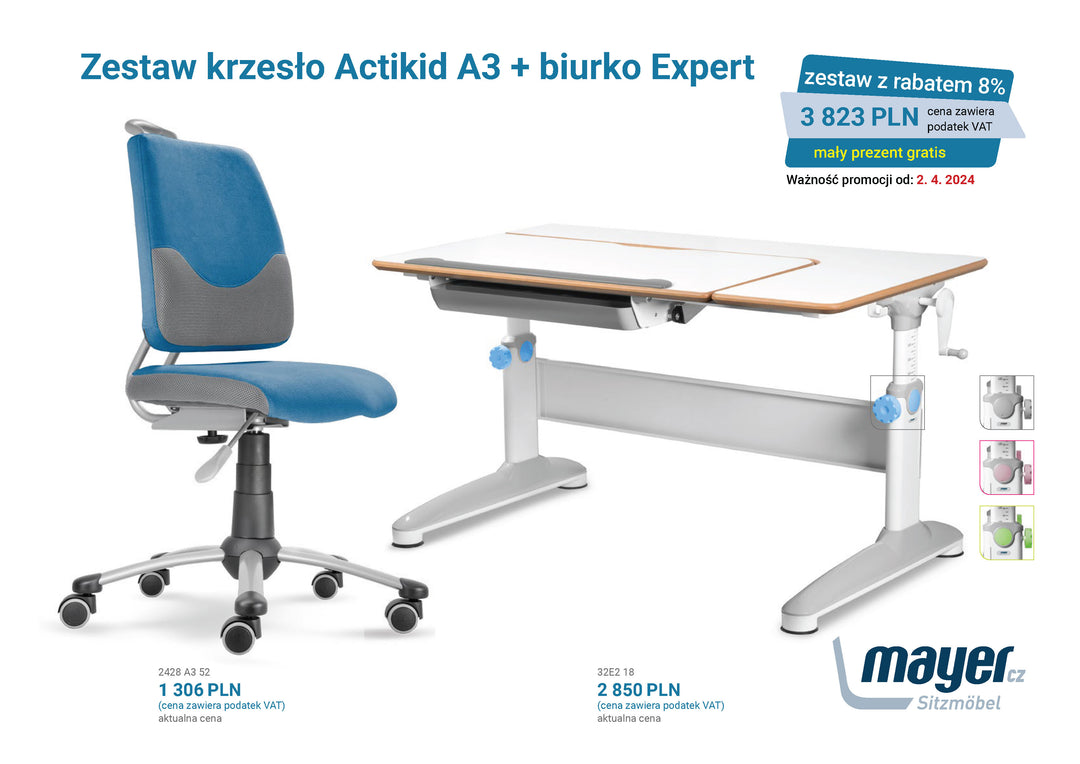 Mayer Zestaw krzesło Actikid A3 niebieskie + biurko Expert