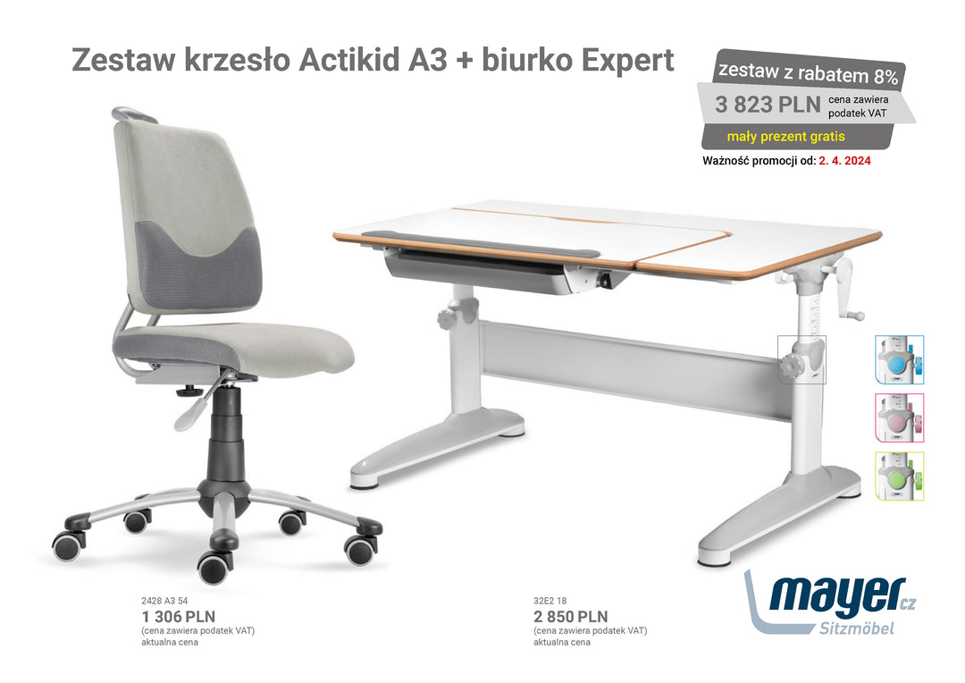 Mayer Zestaw krzesło Actikid A3 szare + biurko Expert