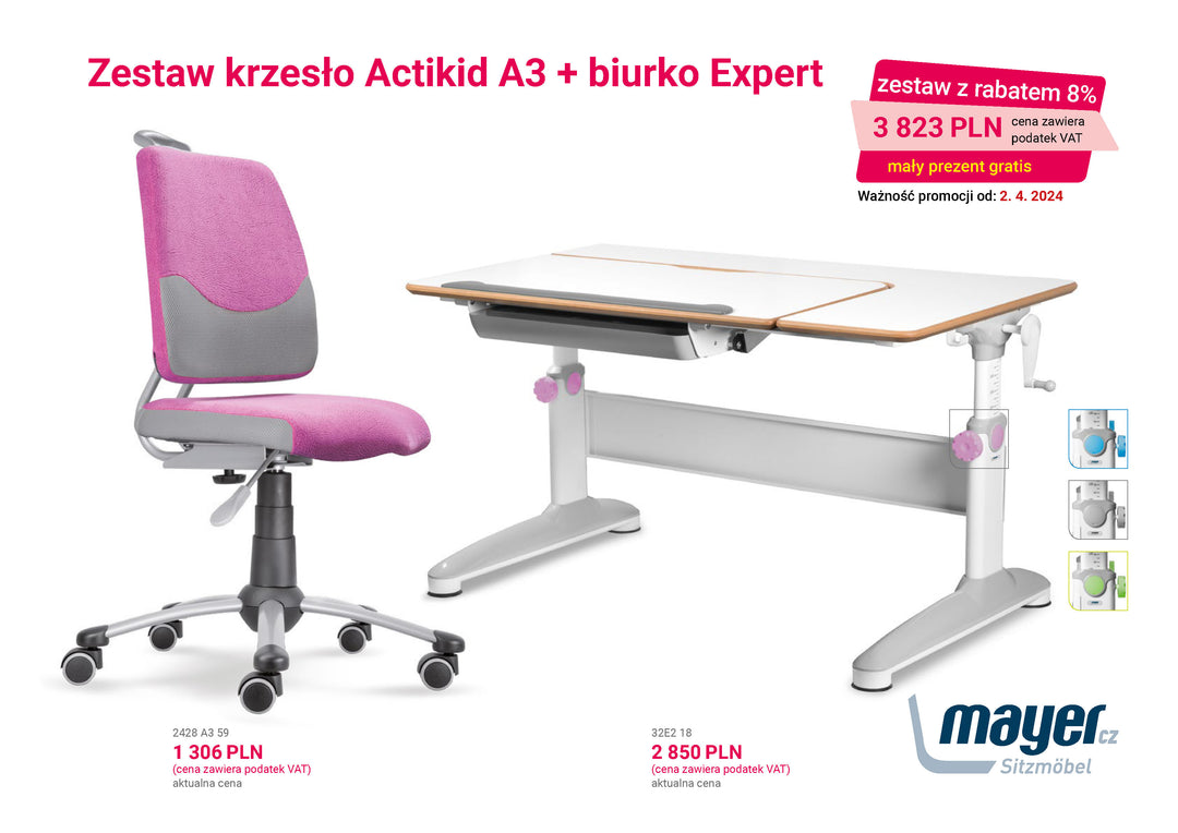 Mayer Zestaw krzesło Actikid A3 różowe + biurko Expert