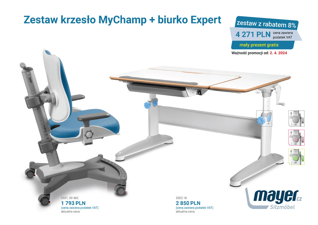 Mayer Zestaw krzesło MyChamp niebieskie + biurko Expert