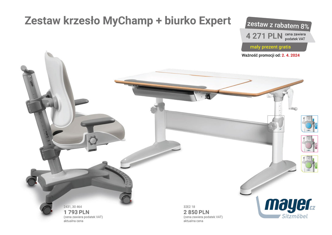 Mayer Zestaw krzesło MyChamp szare + biurko Expert