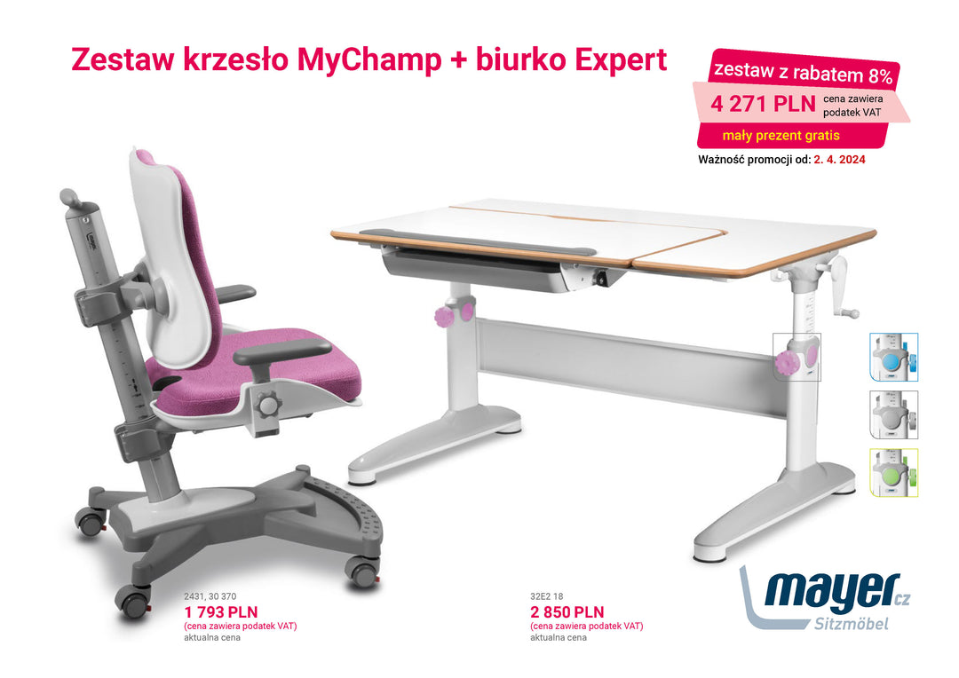 Mayer Zestaw krzesło MyChamp różowe + biurko Expert