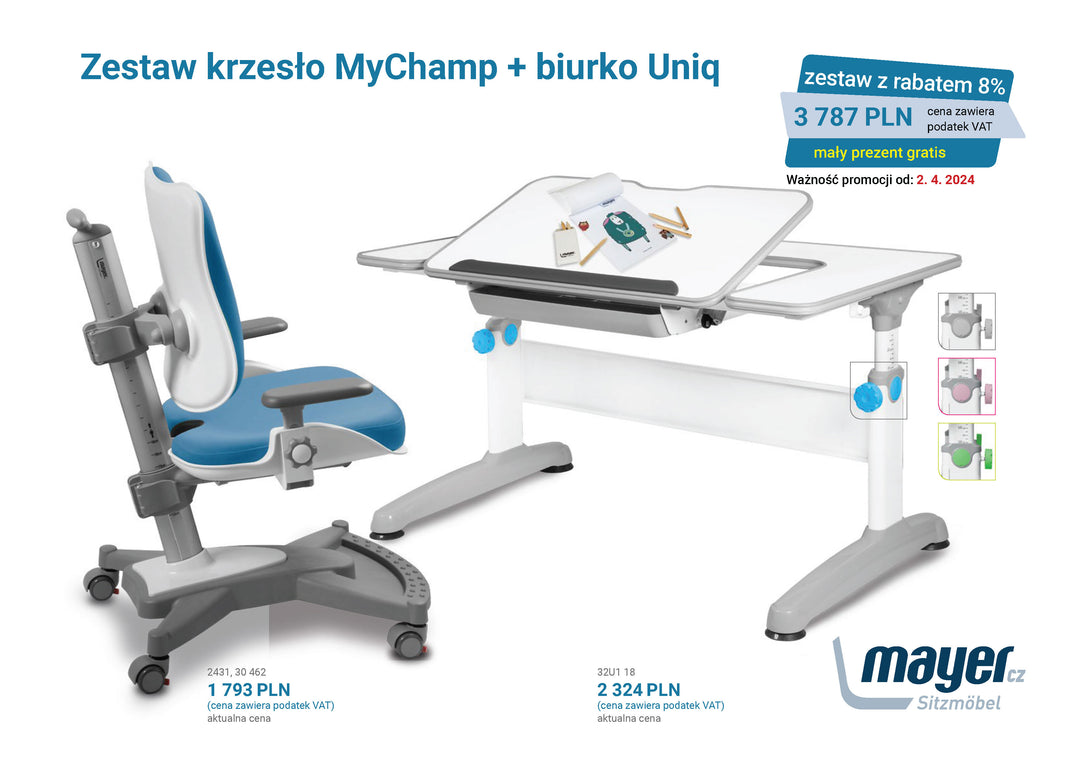 Mayer Zestaw krzesło MyChamp niebieskie + biurko Uniq