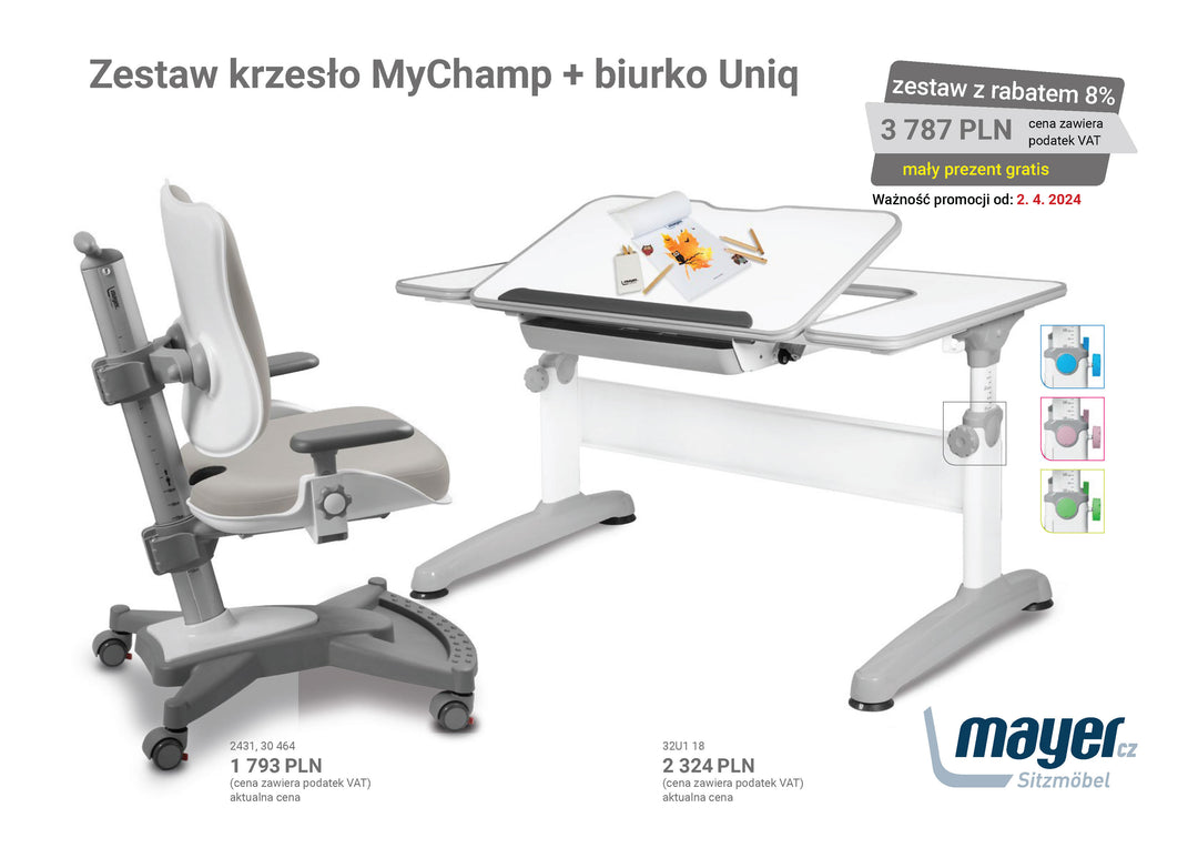 Mayer Zestaw krzesło MyChamp szare + biurko Uniq