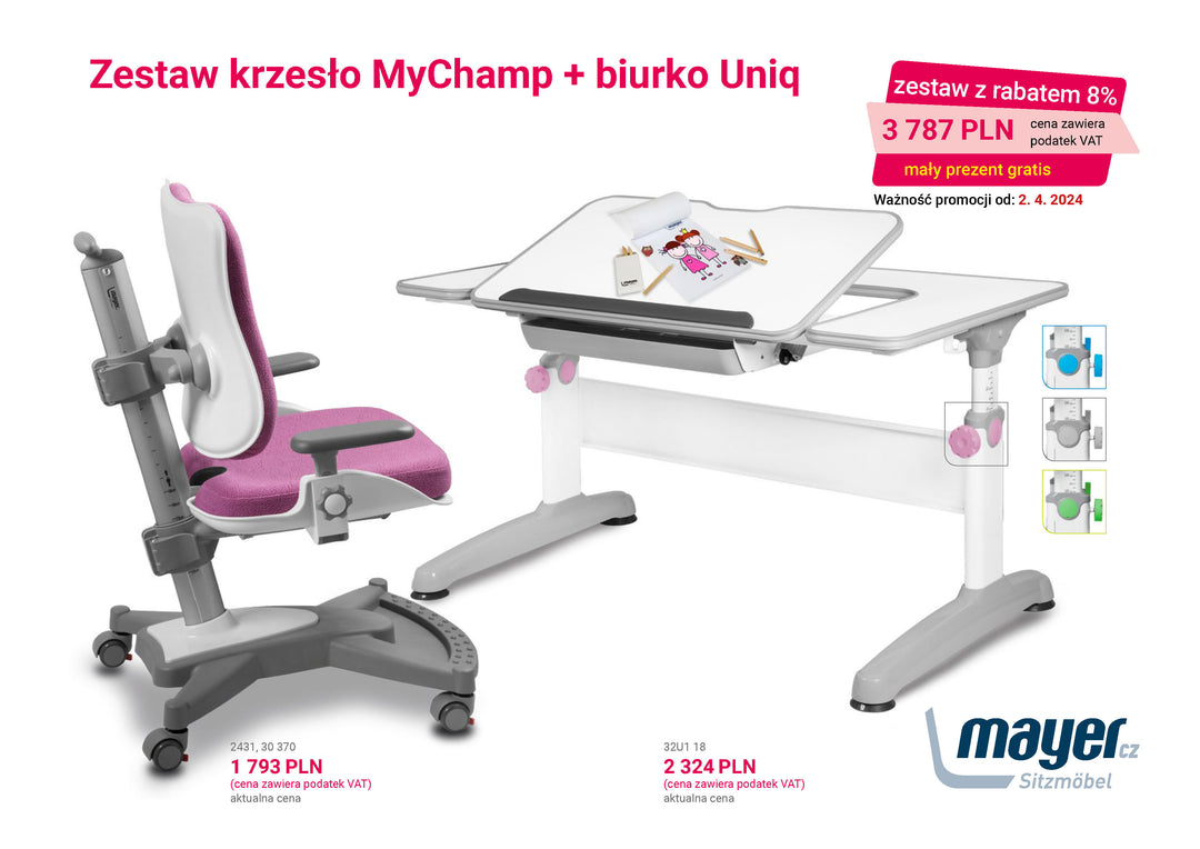 Mayer Zestaw krzesło MyChamp różowe + biurko Uniq