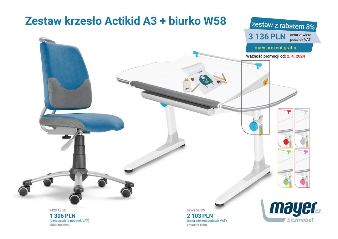 Mayer Zestaw krzesło Actikid A3 niebieskie + biurko Profi 3