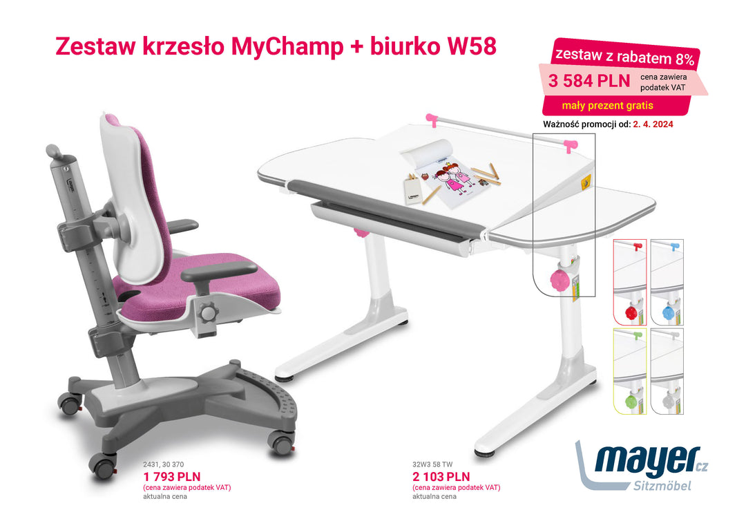 Mayer Zestaw krzesło MyChamp różowe + biurko Profi3