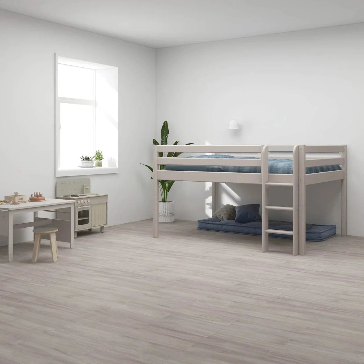 Flexa Łóżko dziecięce średniej wysokości Classic Grey Washed Pine