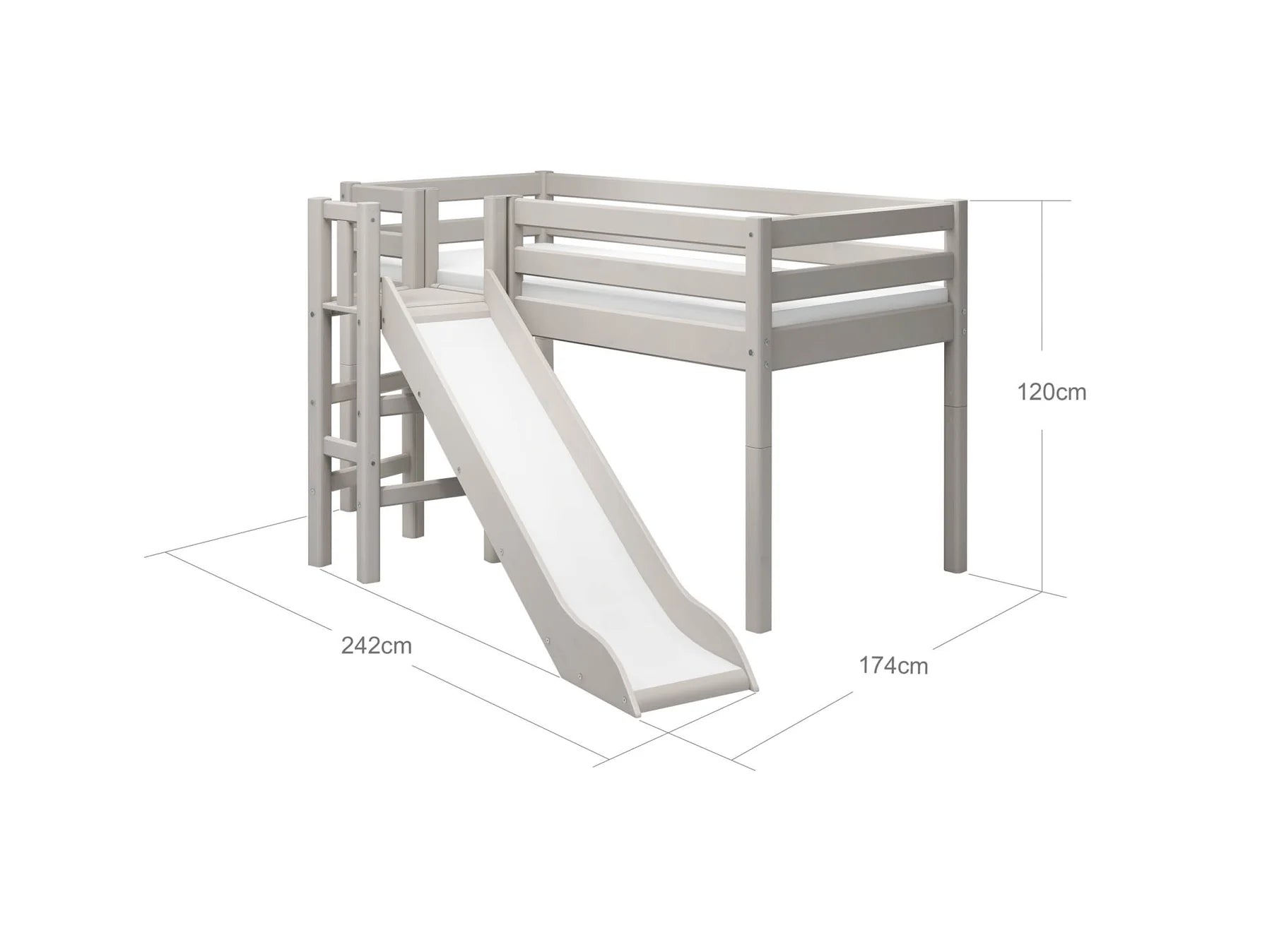 Flexa Łóżko dziecięce średniej wysokości z platformą i zjeżdżalnią Grey Washed Pine